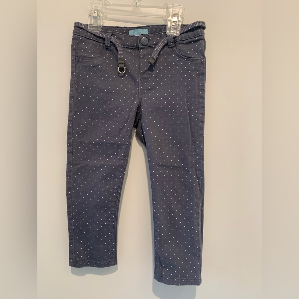 OBaibi grey with white dots pants with belt. Size 3.